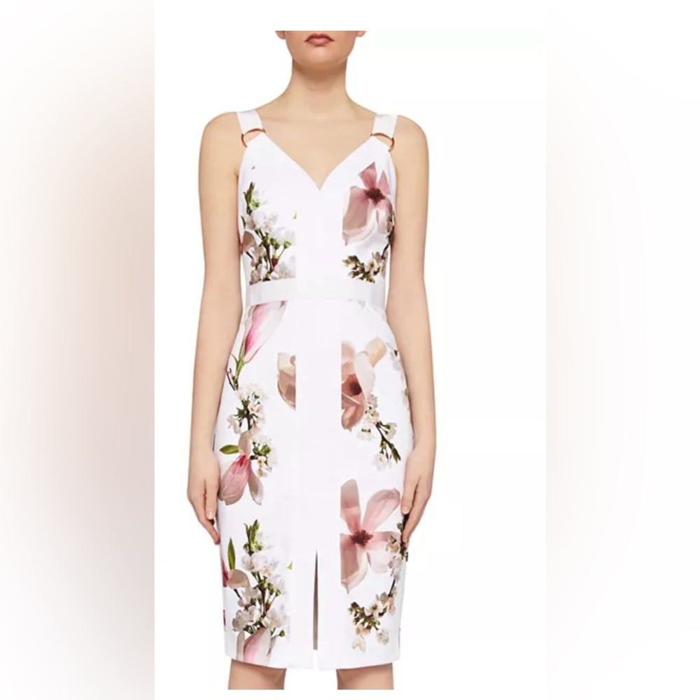 Ted Baker Women's Floral Bodycon Dress Size 2 NWT Irasela Harmony White And Pink